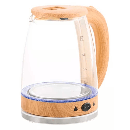 Pava Eléctrica KANJI 2Lts. 1500Wts. Vidrio y Madera KJH-PE15001M